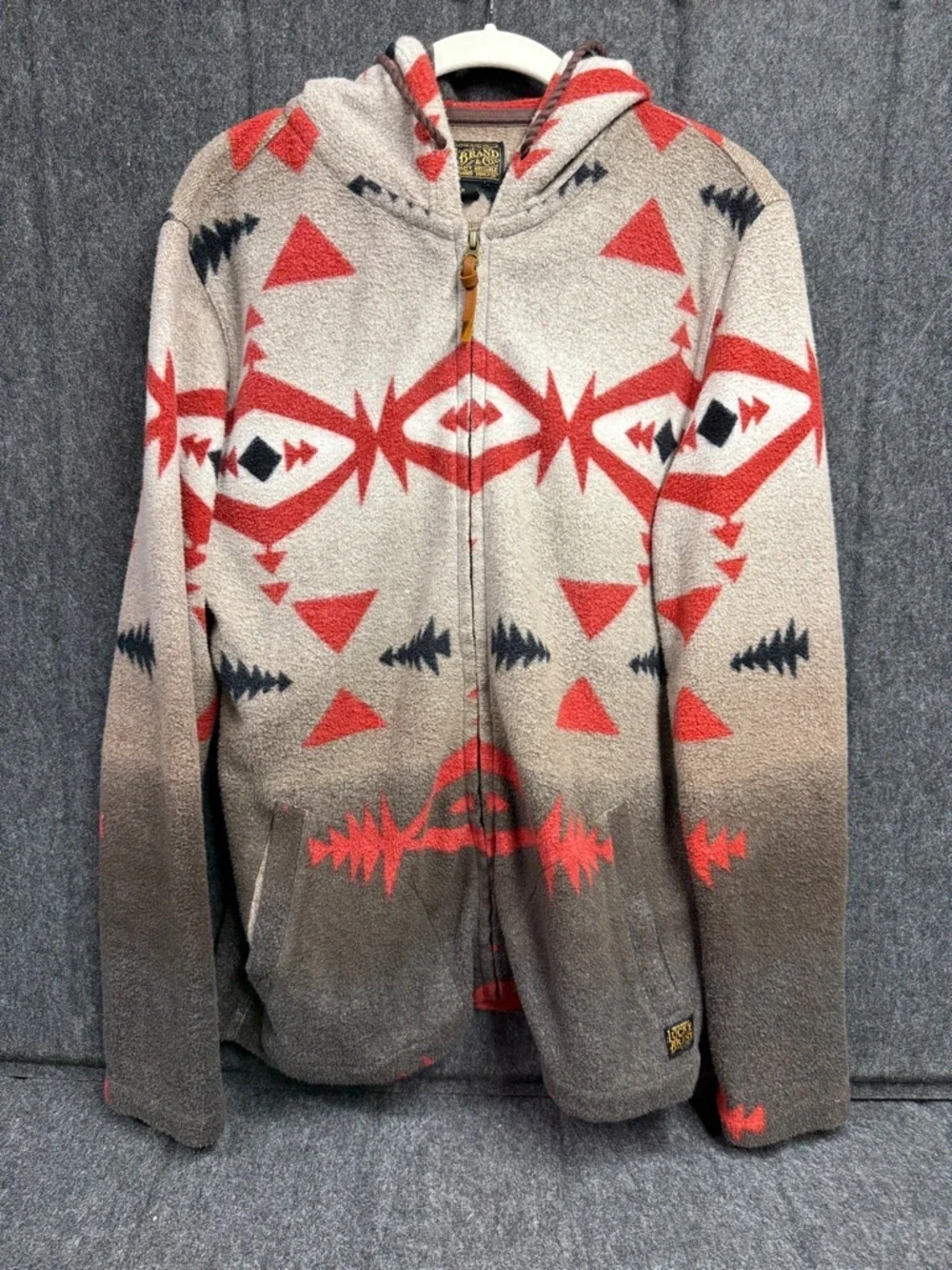Lucky Brand Men's Zip Hoodie in Red & Gray Aztec Print